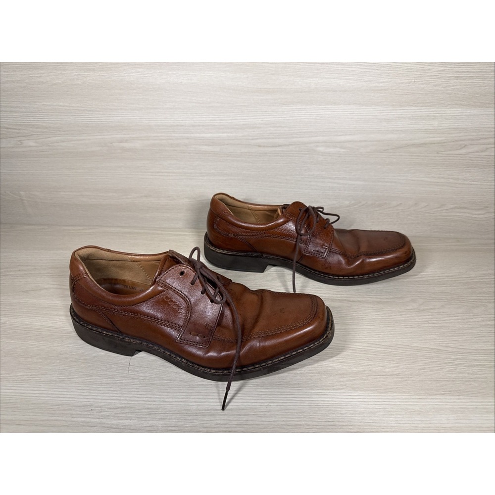 Ecco Mens Size 44 Extra Width Brown Leather Shock Point Oxford‎ Dress Shoes Lace